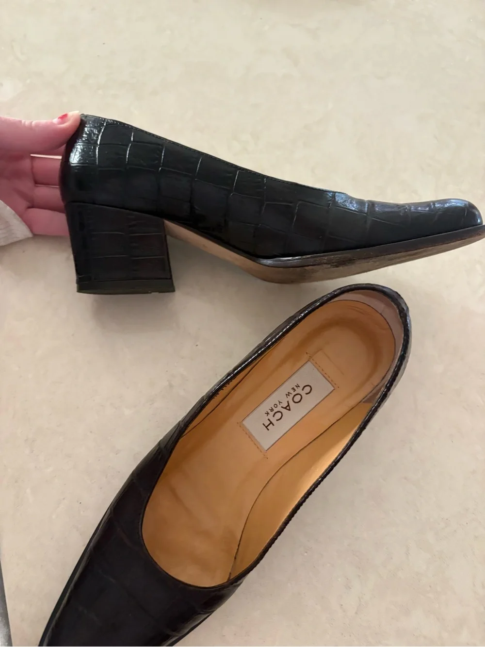 Coach Black Croc-Embossed Leather Heels